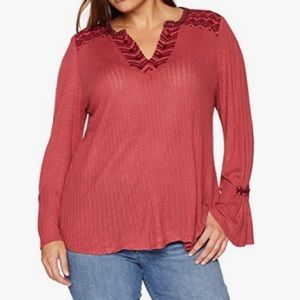 Lucky Plus Red Long Sleeve Embroidered Boho Blouse